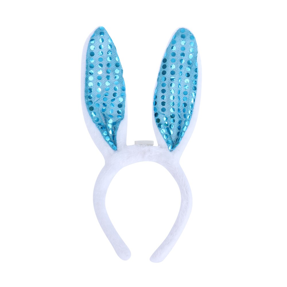 LED Bunny Ear Headband Flashing Sequins Rabbit Ear Hair Hoop Heardwear for Easter Christmas Party (White): Blue