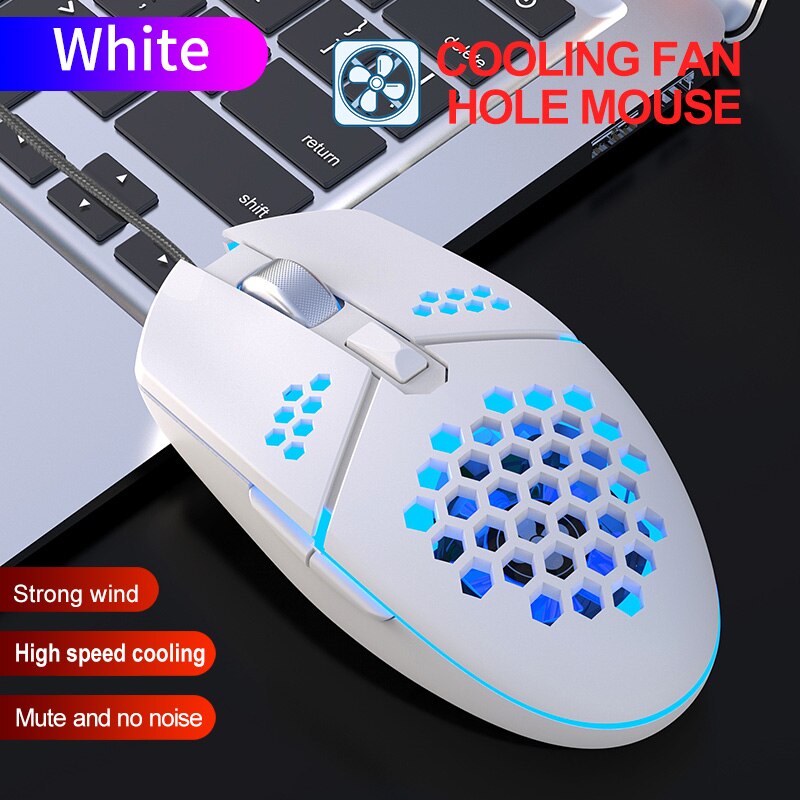 Profession Wired Gaming Cooling Mouse USB RGB LED Light 6 Button Optical Computer Mute Mice Gamer with Cooling Fan For PC Laptop: White