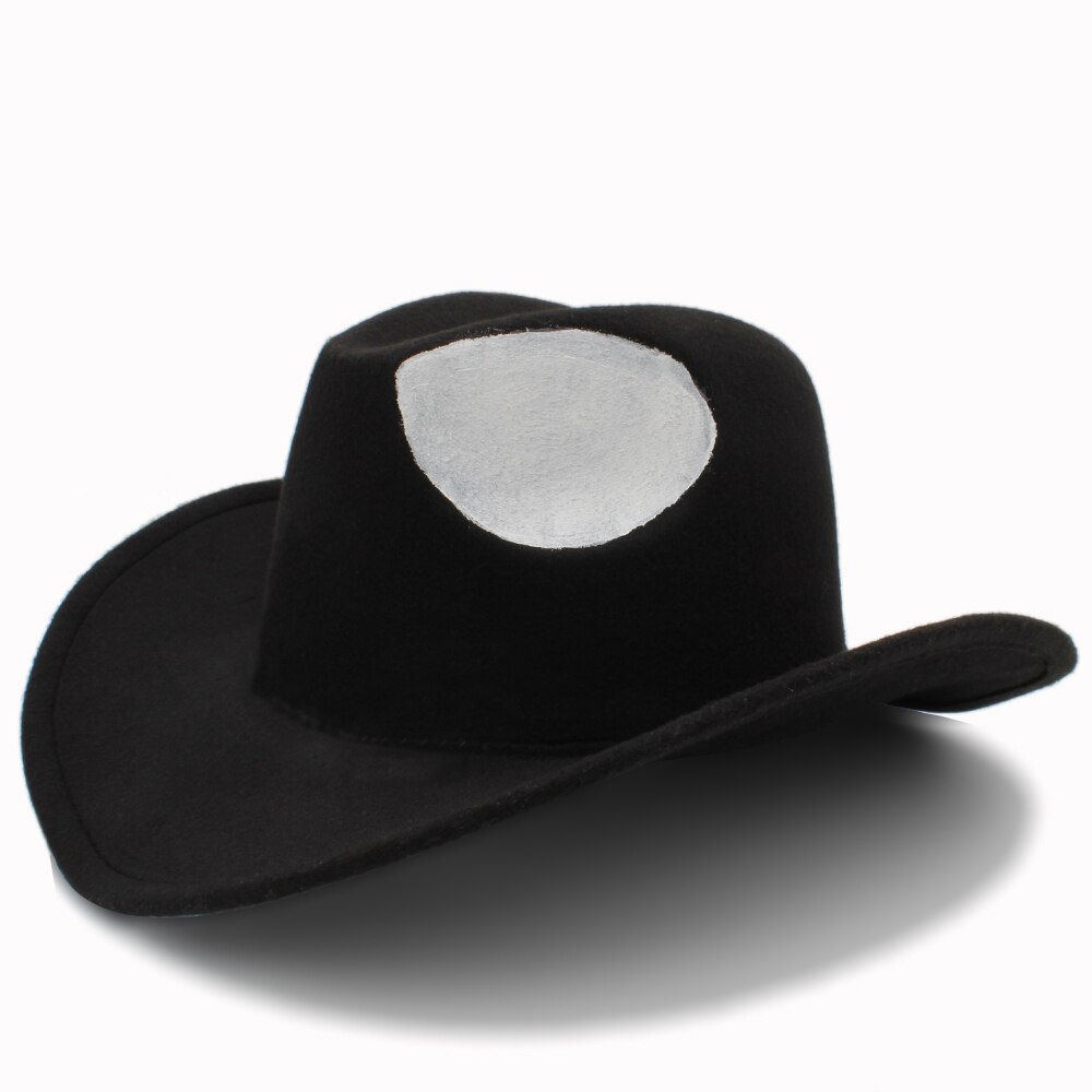 100% Hand Painted Men Wool Hollow Western Cowboy Hat Roll-up Brim Black Alien Sombrero Hombre Fedora Cap Size 56-58cm