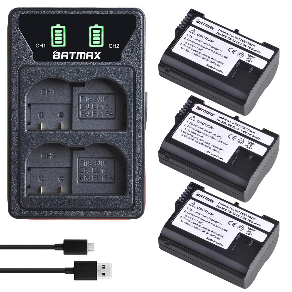 4X EN EL15 EN-EL15A ENEL15 EN-EL15 Batterie + LED USB Ladegerät für Nikon D500 D600 D610 D750 D7000 D7100 D7200 d800 D800E D810: 3Pcs set