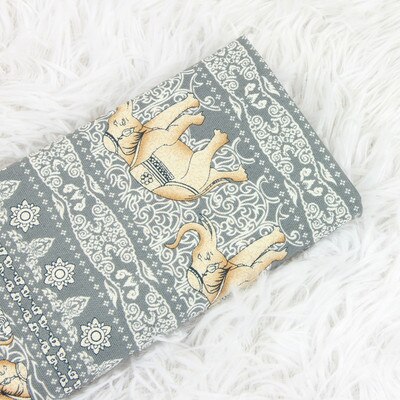 Tela de algodón grueso con estampado de elefante pequeño, tejido de media yarda con estampado de elefante pequeño de viento nacional, hecho a mano, para ropa, T1100: grey