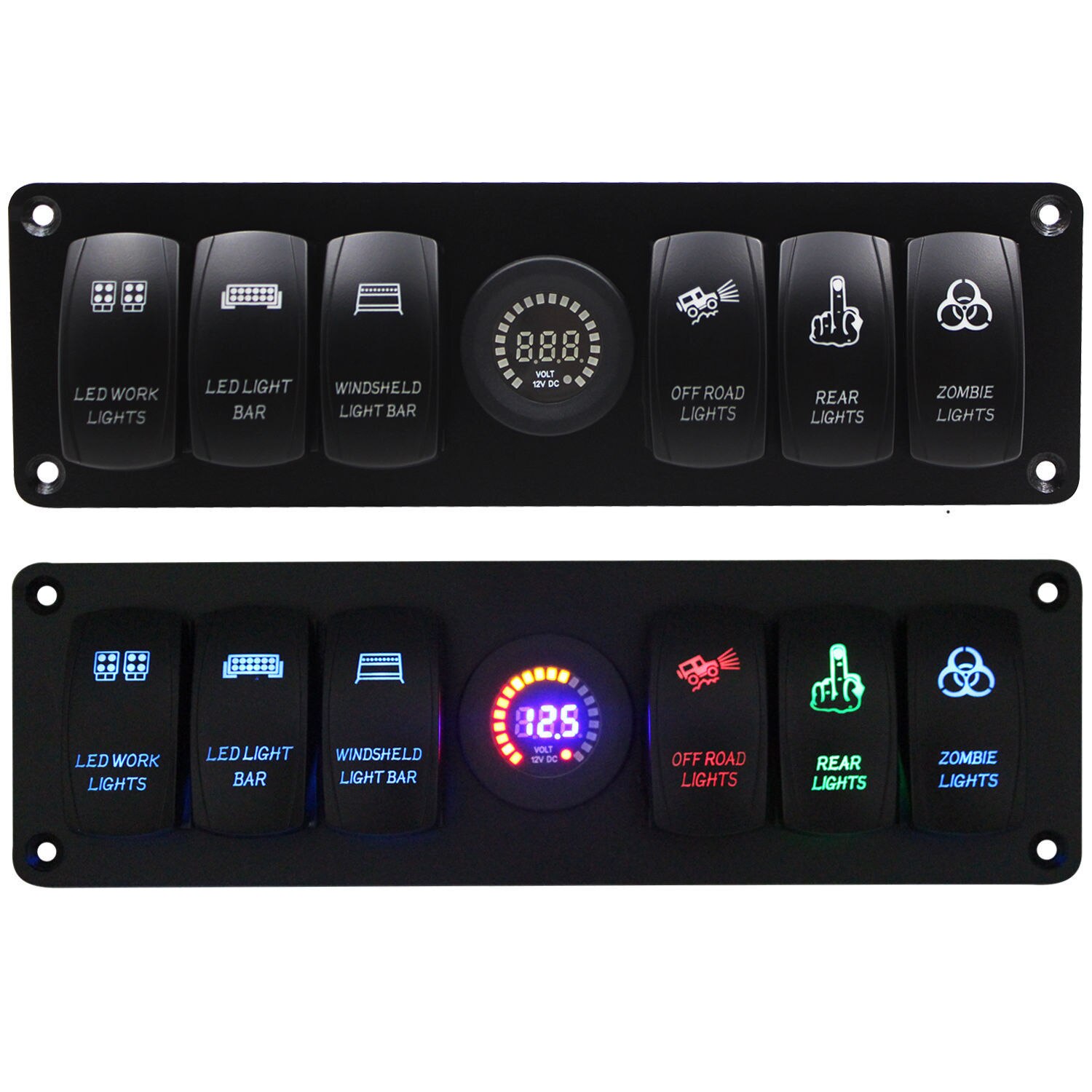 Kleurrijke 12V 6 Gang Rocker Switch Panel Stroomonderbreker Led Voltmeter Rv Auto Marine Boot Schakelpaneel Led Schakelaar panel Auto: Default Title
