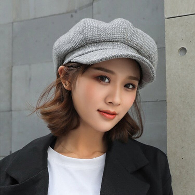Autumn Winter Beret hat Women Ladies Octagonal Newsboy Cap Female Vintage Plaid Artist Painter Beret Hat
