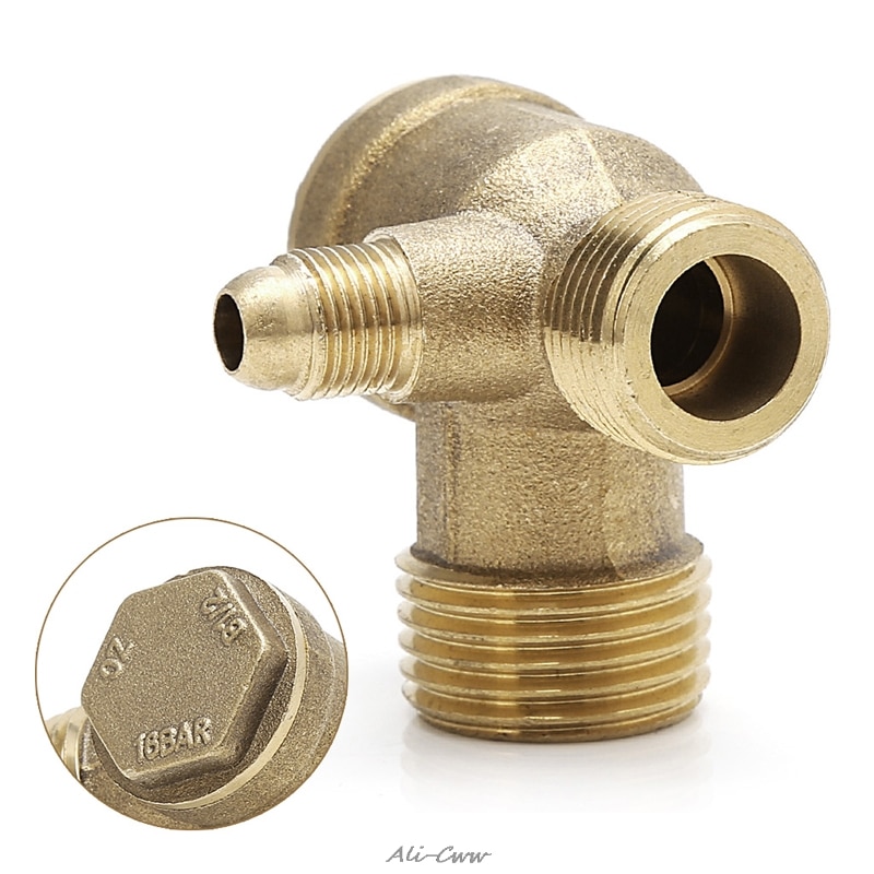 Válvula de retenção compressor de ar, rosca masculina tom dourado de 3 vias