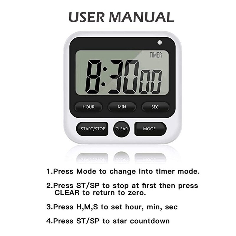 Kitchen Timer, Magnetic Kitchen Timer, with Adjustable Sound Alarm and Memory Function for Cooking and Studying