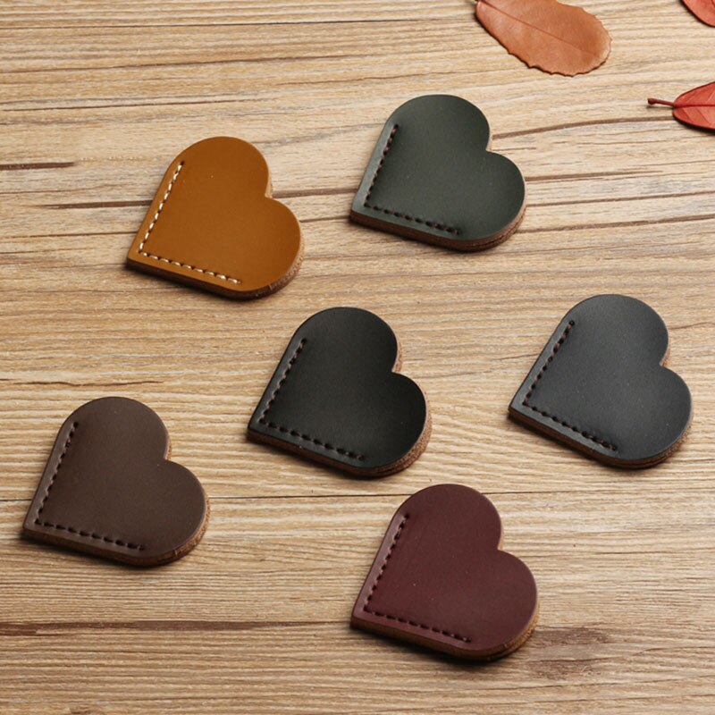 2PC Stationery Heart-Styled Soft PU Leather Book Page For Simple Girls Kids School Cute n Bookmark