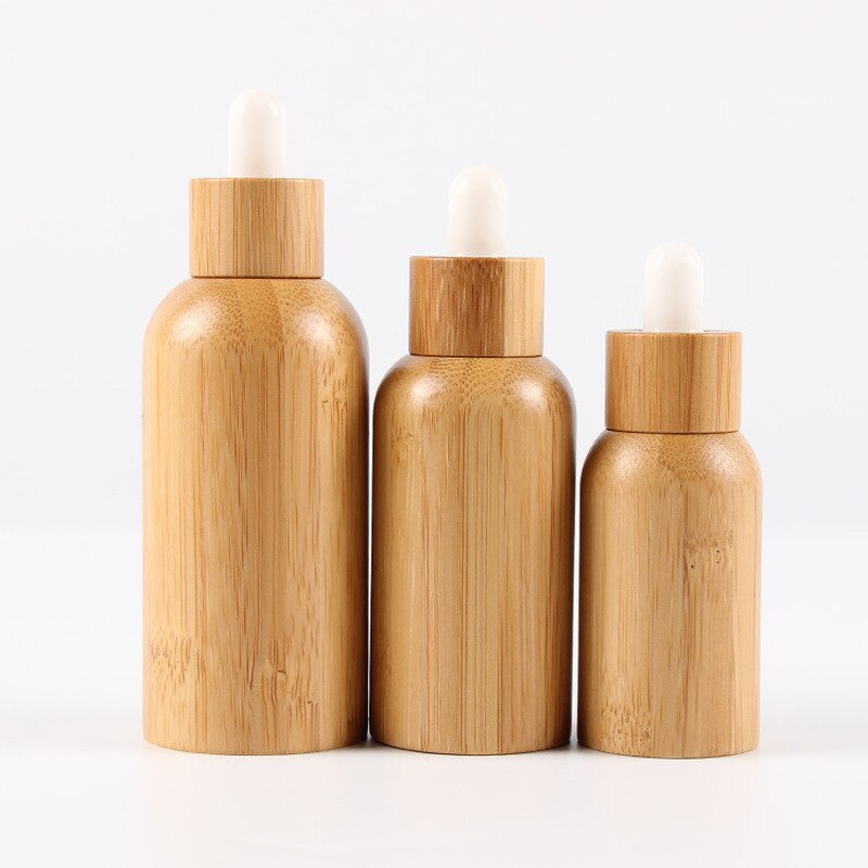 Tom genopfyldelig bambus glas øjendråber flaske 10ml-100ml æterisk olie flasker med pipetter makeup kosmetisk prøvebeholder