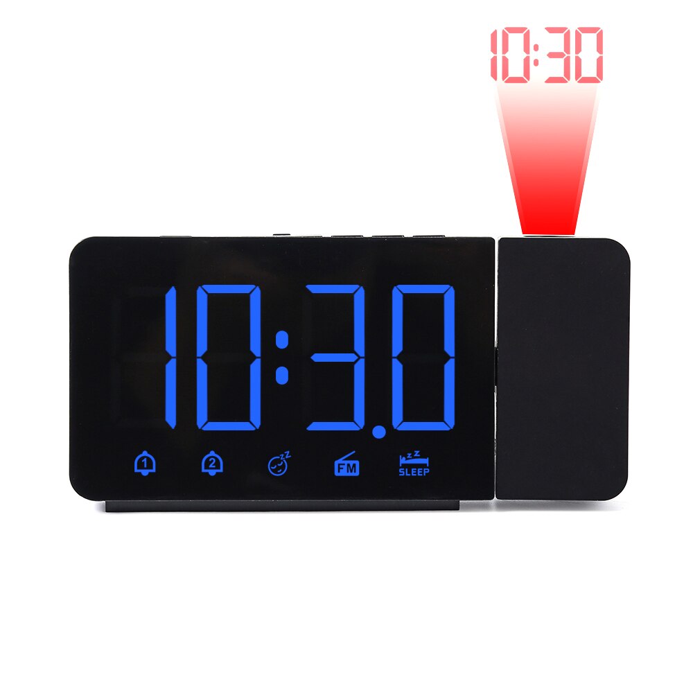 Sveglia della proiezione Digital Alarm Clock Con Funzione Snooze FM Display A LED Orologio Elettronico Per La Camera Da Letto Ufficio: Blue Letter