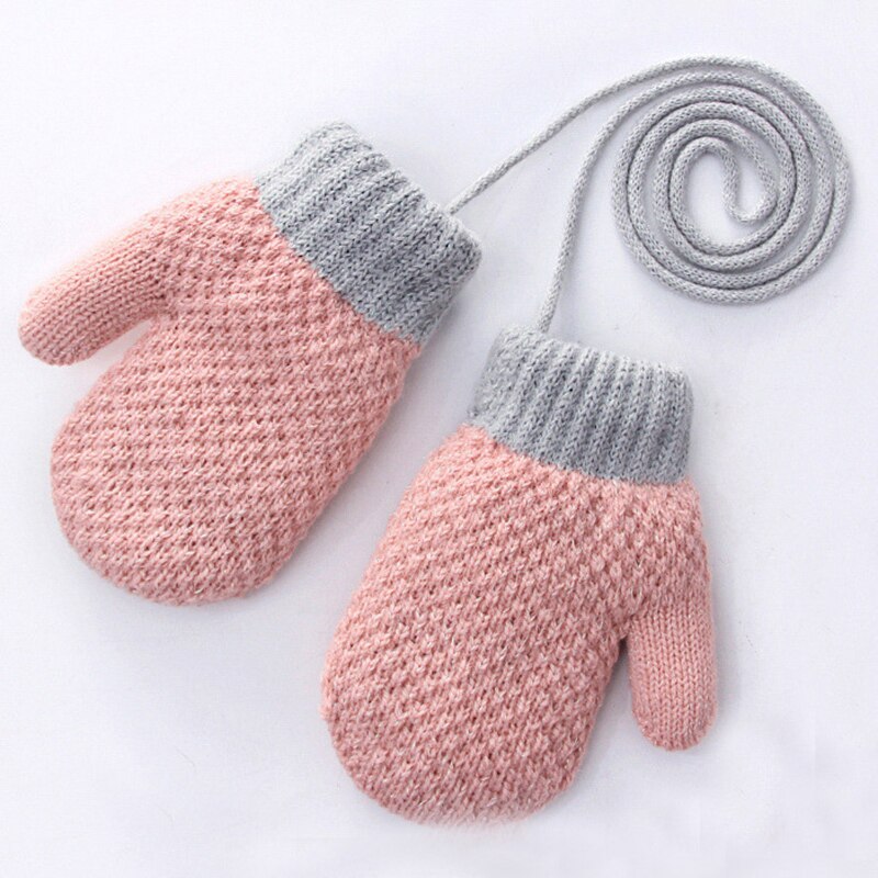 Kinderen Kids Winter Gebreide Touw Handschoenen Volledige Vinger Handschoenen Opknoping Hals Handschoenen Snoep Kleur Handschoenen ~