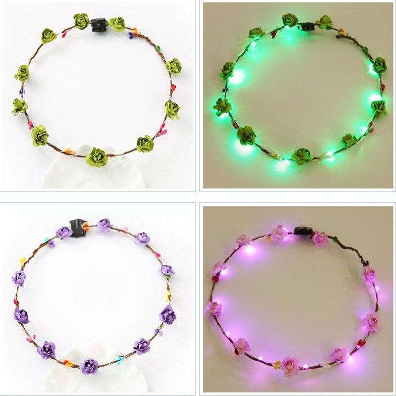 Kvinnor flickor blinkande led blomkrans lyser upp pannband hår girland glöd neon fest bröllop födelsedag jul jul