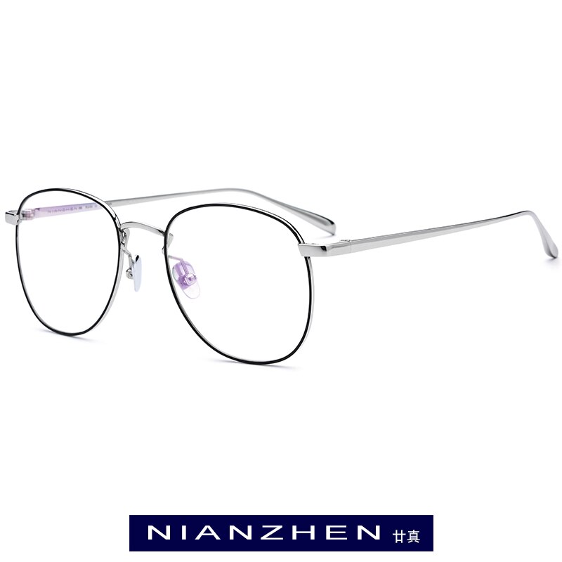 Pure Titanium Brilmontuur Mannen Retro Ronde Bijziendheid Optische Brillenglazen Frames Vrouwen Retro Pilot Koreaanse Eyewear: Black Silver