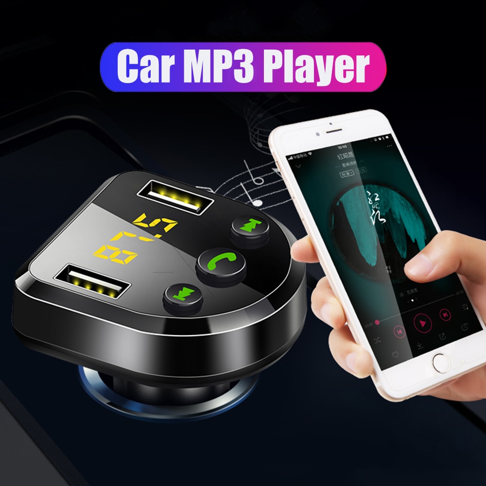 JINSERTA – Kit de voiture lecteur MP3, mains libres, Bluetooth 5.0, transmetteur FM, double USB, chargeur de voiture, Support U Disk, lecteur de musique, modulateur FM