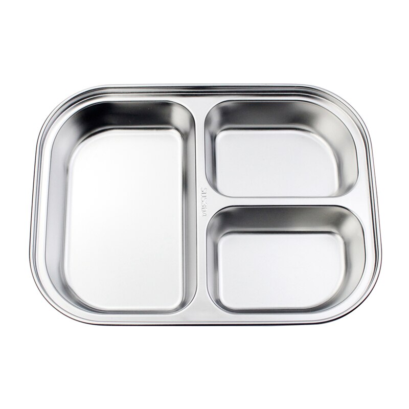 18/8 Stainless Steel 2/3/4 Section Divided Dinner Tray Meal Dish Lunch Box Plate Fast Food Containers for Students Staffs Worker: Sytle One-3 Sections
