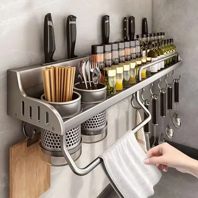 Estante de almacenamiento de cocina, soporte multifuncional para tabla de cortar, estante de pared para especias, estante para utensilios para cocina, soporte para condimentos, organizar