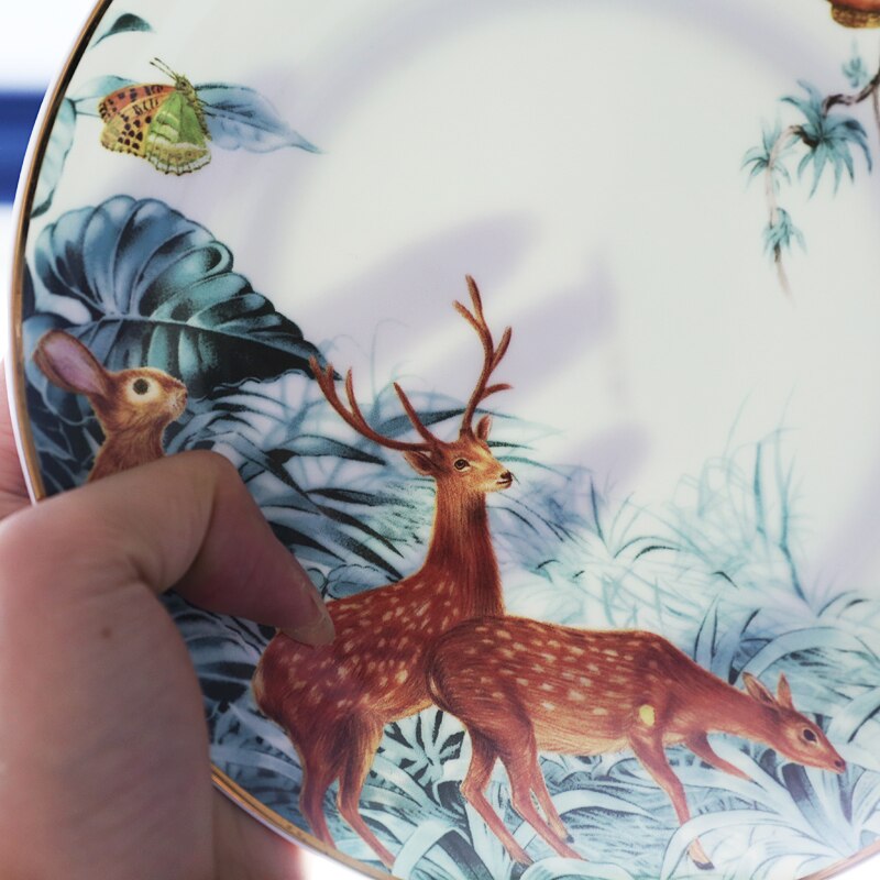 Platos nórdicos de cerámica para decoración del hogar, vajilla de hueso, Animal, postre, fruta y aperitivos, WF1021
