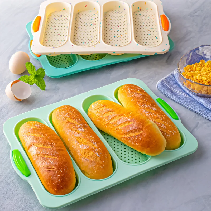 4-slot Open Silicone Bread Mold Non-Stick Bread Silicone Mould French Baguette Mold Baking Pans For Kitchen Baking Tool