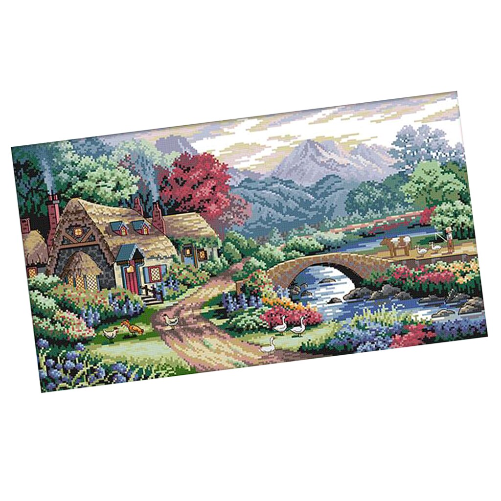 14CT 54x33cm Farm Scene Stamped Cross Stitch Kit Needlework for Beginners