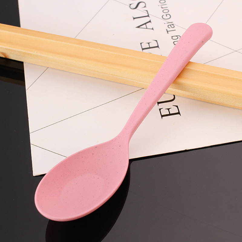 Tazón de alimentación de bebé con dibujos animados, tazón de arroz de paja de trigo para niños, plato de cena bonito, vajilla de comida para bebé: Pink Spoon
