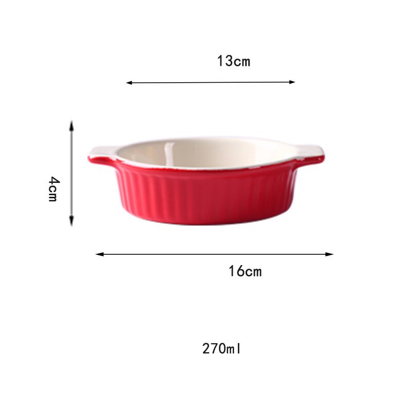 Novelty Ceramic Baking Bowl with Handle Salad Tray Barbecue Cheese Baked Rice Pie Baking Pans Round Rectangular Bakewares
