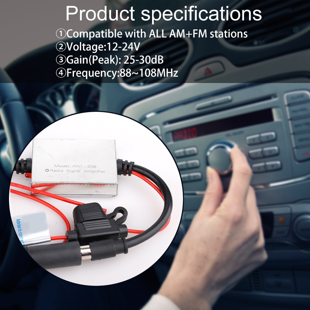AMPLIFICADOR DE señal FM Anti-interferencia, antena de Metal para coche, Radio Universal, amplificador FM para coche Universal, 12V
