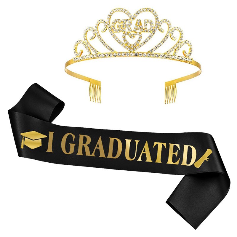 2024 Gegradueerde Satijnen Sjerp Glitter Kroon Voor Afstudeerfeest Decoratie Ballonnen Fotocabine Rekwisieten Bachelor Graduate Benodigdheden