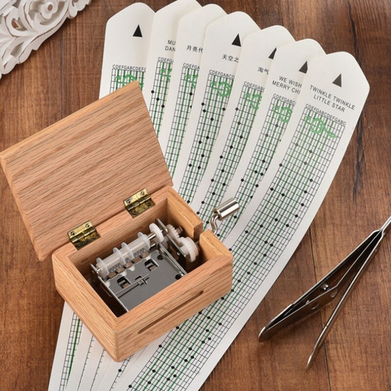 Hand Crank Music Box with Hole Punch and 5 Paper Tape Music Action Box 15 Sound Box Can Be DIY Can Compose A