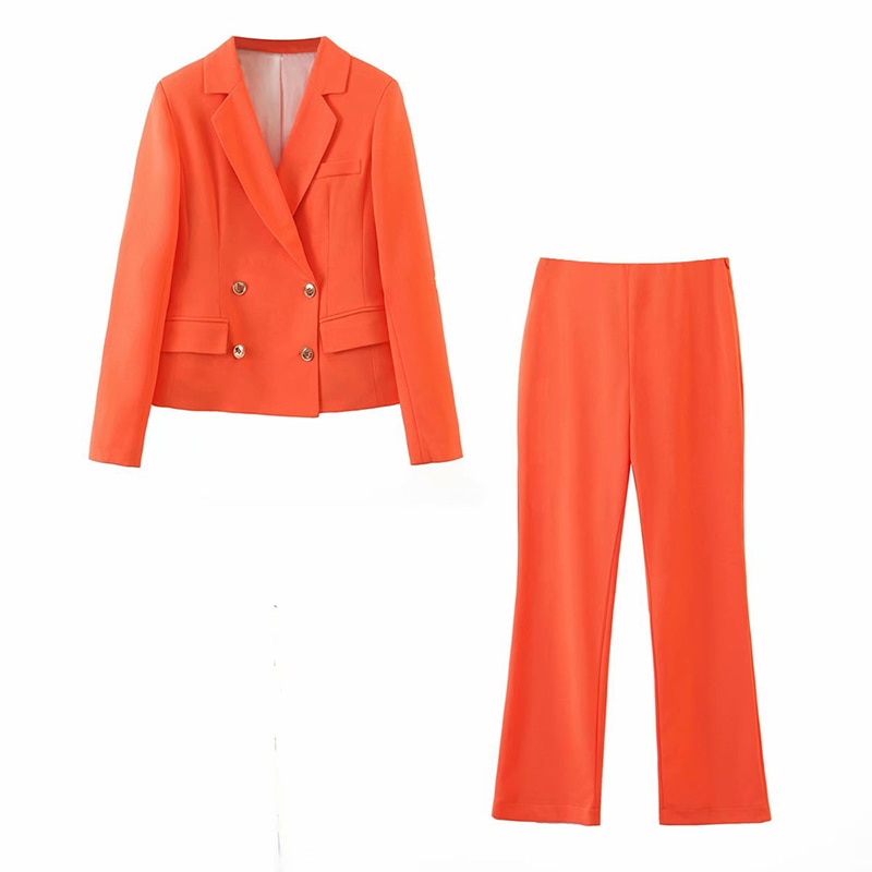 Efterår vintage 2- delt sæt kvinder blazere smarte dobbeltradet blazer jakke frakke+ bukser jakkesæt kvinder bukser sæt