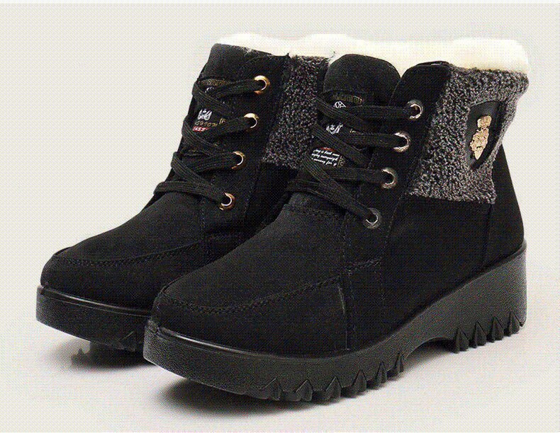 Bottes de neige confortables et imperméables à lacets pour femme, bottines de , mi-mollet, garde au , décontractées, pour l'hiver: Black / 35