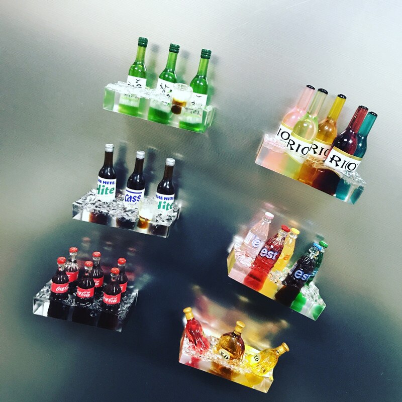 Soportes 3D para botellas de licor y bebidas, imanes de nevera, decoración del hogar pegajosa para niños, adorno de decoración del hogar