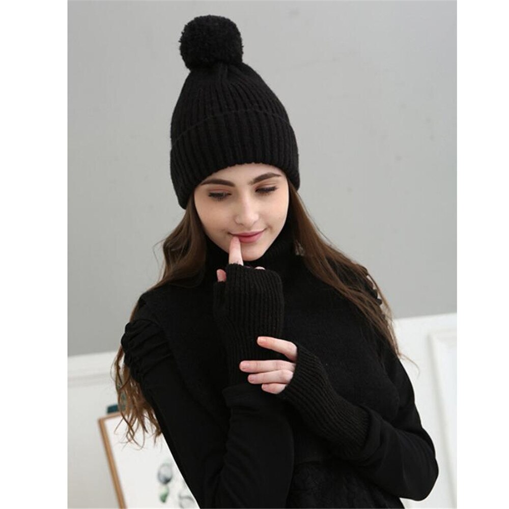 Conjunto de guantes de sombrero con bufanda tejida para mujer, guantes sin dedos para mujer, juego de bufanda Rosa Marled Infinity