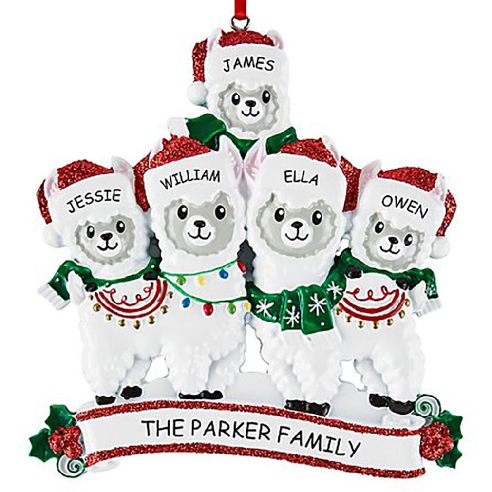 Schattige alpaca-familie kerstboomhanger diy naam pvc kerstboomhanger kerstversiering: Beige