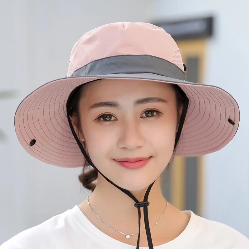 Simple UPF 50+ Sun Hat Bucket Summer Men Women Fishing Boonie Hat Sun UV Protection Long Large Wide Brim Bob Hiking Outdoor: pink