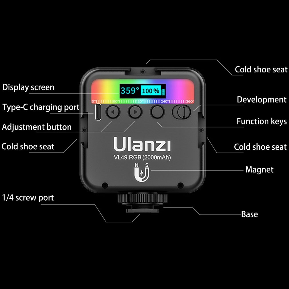 VL49 Mini RGB Video Light Lighting For Photography 2000Mah RGB LED Video Camera Light Vlog Fill Light Live