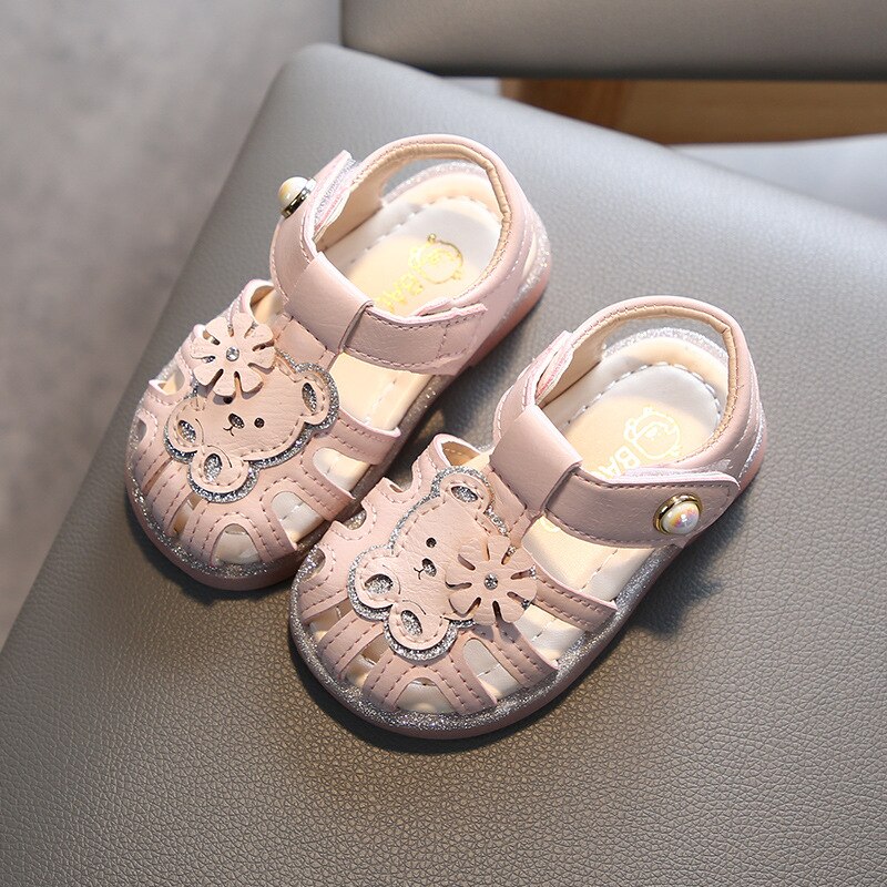 Children's Bear Sandals Summer Shoes Children's Princess Shoes Girls Soft Bottom Non-slip Sandals Girls Sweet Casual Shoes: Pink / 22