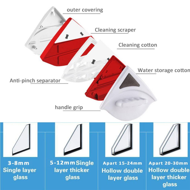 3-30mm Wash Window Wiper Magnetic Brush Double Side Household Glass Cleaner Magnetic Windows Glass Cleaning Brush Cleaners Tool