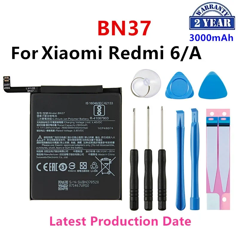 Brand BN37 3000mAh Battery For Xiaomi Redmi 6 Redmi6 Redmi 6A BN37 Phone Replacement Batteries +Tools