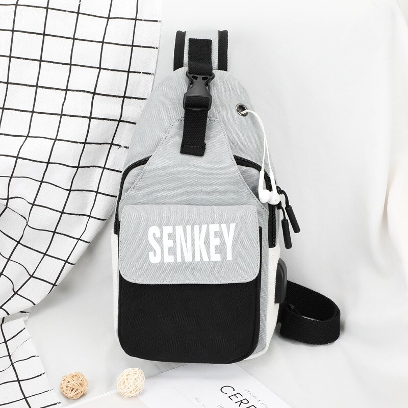 Boshikang USB Ladung Männer der frauen Schlinge Tasche Brust Packts Taille Tasche Hüfte hüpfen Crossbody Reise Brust Tasche Weibliche: grau Schwarz