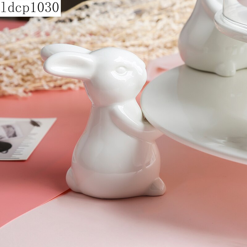 White Porcelain Rabbit Dessert Plate Household Fruit Cake Plate Banquet Tabletop Ceramic Display Plates Cute Animal Rabbit Tray