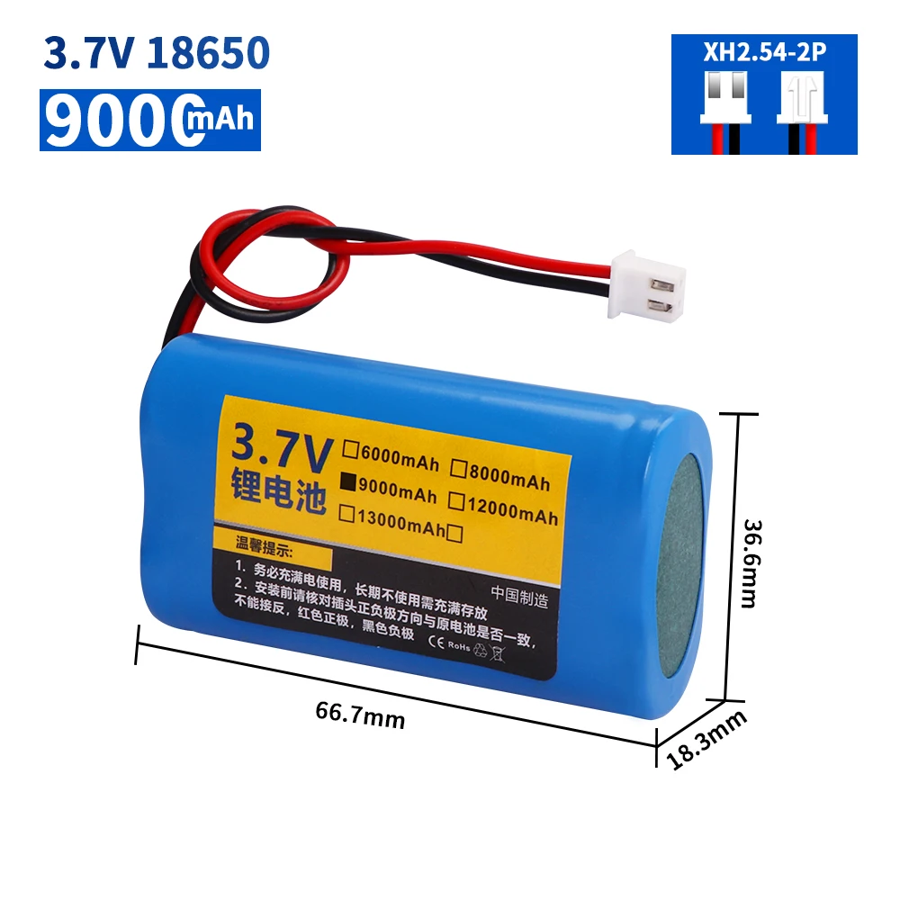 3.7V 7.4V 11.1V 12V 18650 9000mAh met draden Lithium ion oplaadbare batterij voor Bluetooth Speaker zonne-koplampen accessoires: WHITE