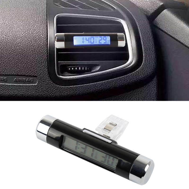 1Pcs Draagbare 2 In 1 Auto Digitale Klok En Temperatuur Display Elektronische Klok Thermometer Auto Auto Klok Kalender