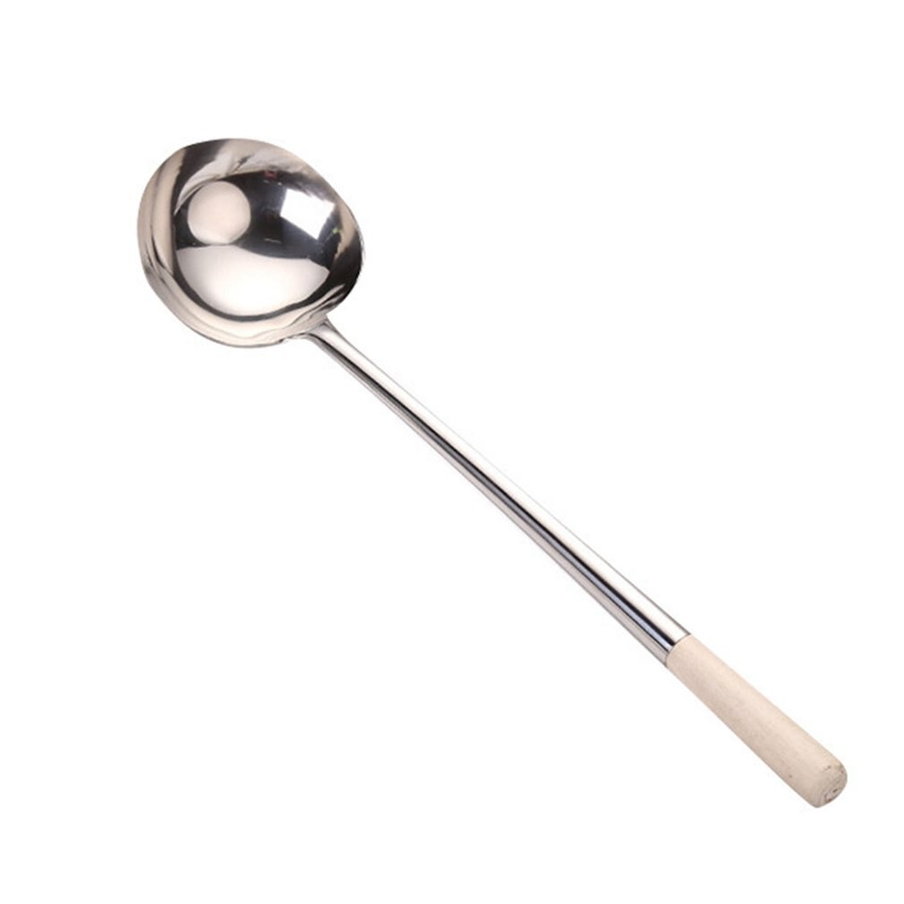 Stainless Steel Cooking Shovel With Wooden Handle Portable Household Spoon Cook's Frying Spoon Stir Fry Spoon: 53.5X14.5mm