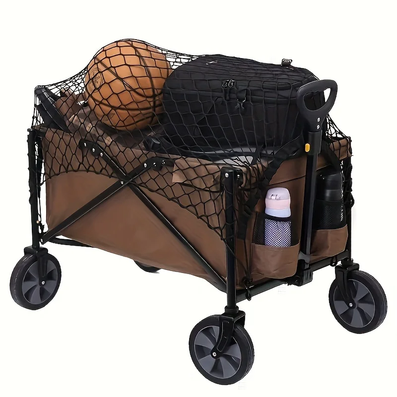 Robuster, zusammenklappbarer Frachtwagen aus strapazierfähigem Nylonnetz, perfekt für Strand, Garten und Reisen mit sicherer Campingausrügestochen
