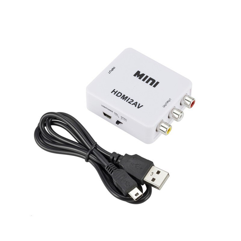 Bundwin mini hdmi till rca av/cvbs kompositvideo av omvandlaradapter hdmi 2av för tv vhs videobandspelare dvd: Vit