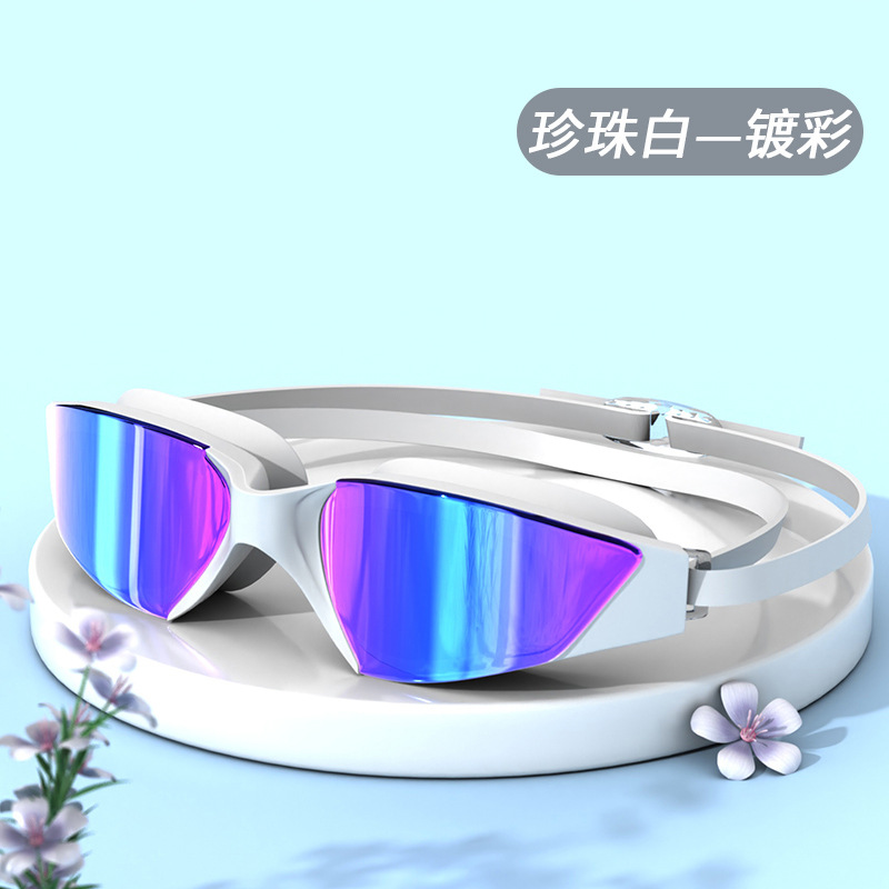 Juego de gafas de natación y gorro para adultos de , gafas de natación con montura impermeable y antiniebla de alta definición: Rojo