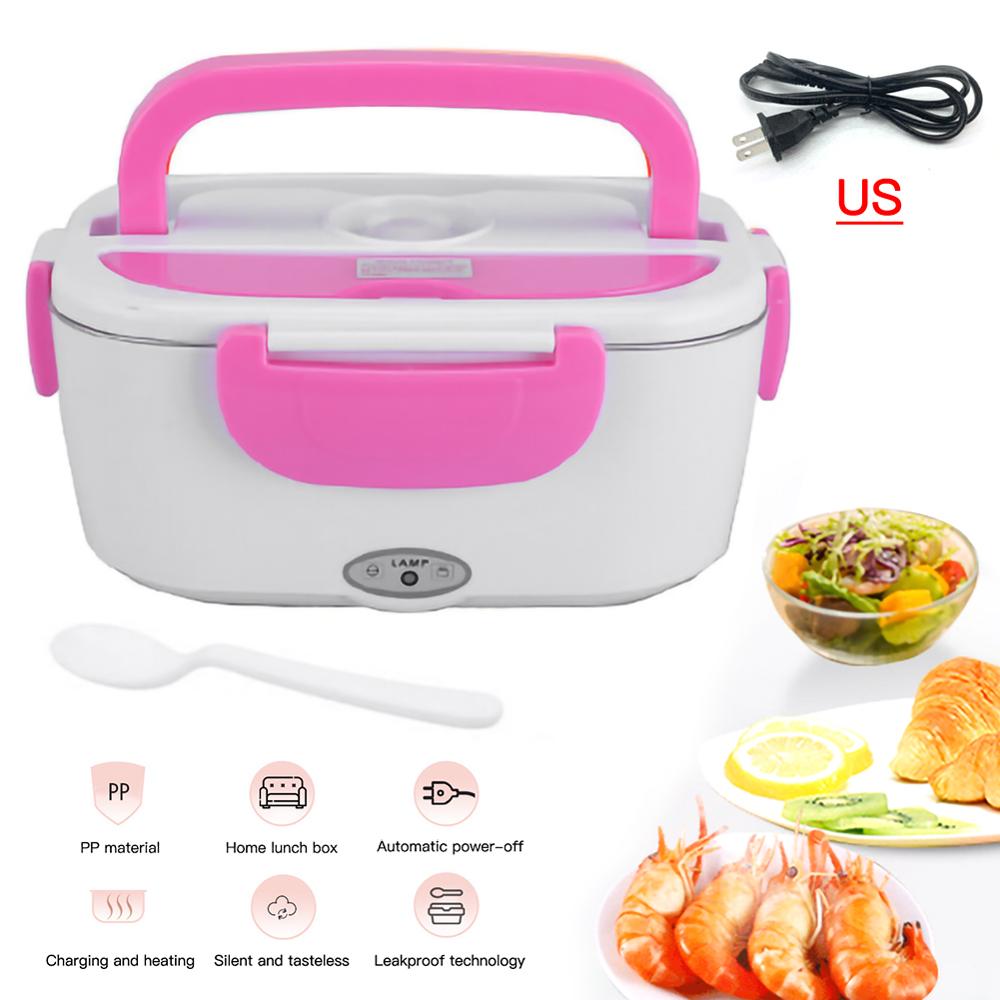 1.5L Elektrische Verwarming Lunchbox Huis & Auto 12V 220V Plug-In Lunchboxen Plastic Of Stalen voedsel Container Draagbare Gerecht Bento Box: Light pink US