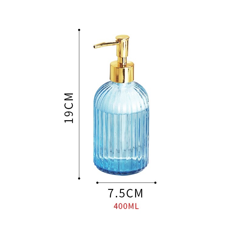 Nordic Stijl Licht Luxe Glazen Lotion Fles Handdesinfecterend Druk Fles Badkamer 330Ml Zeepdispenser Badkamer Accessoires Set: blue vertical stripe