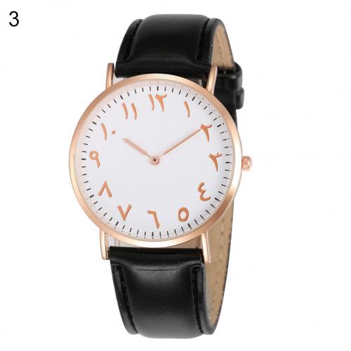 Sales! Arabisch Analoge Ronde Dial Mannen Vrouwen Quartz Faux Lederen Band Polshorloge: Black  Golden