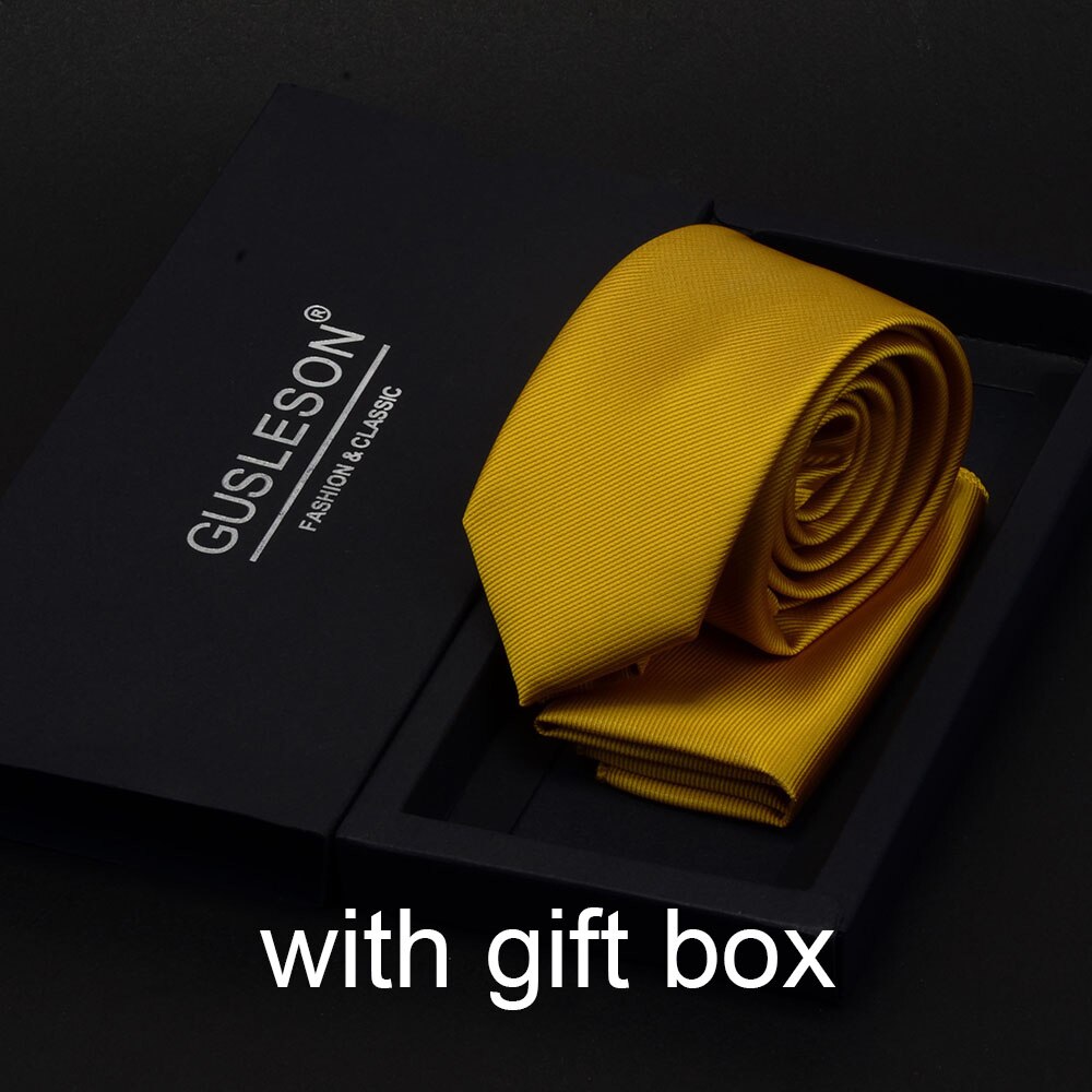 GUSLESON Slim Men Tie Pocket Square Set 6cm Skinny Necktie Red Yellow Green Ties With Box Suit Wedding Business: 18