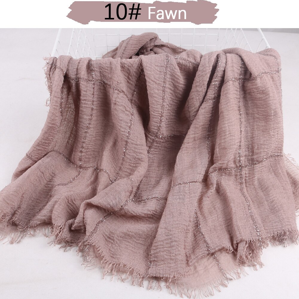 Hijab en coton déchiré pour femmes, , froissé, sertissage, turban, avec paillettes, lignes en dentelle, écharpe de tête, châle,: 10