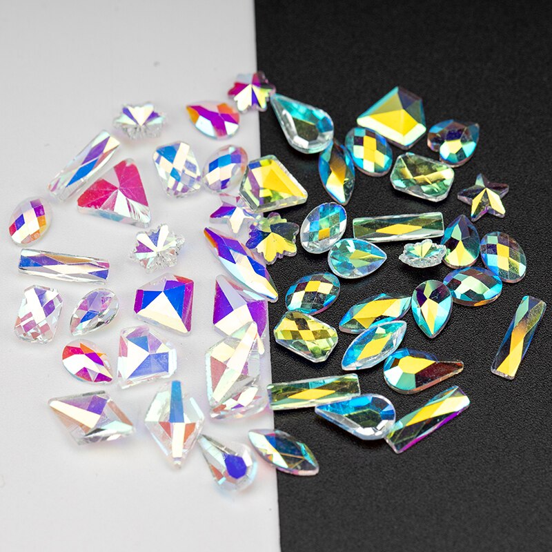 VDD 100 stuks glas nail art steentjes plaksteen strass glitter kristal strass gemengde vorm diamant glanzende doe-het-zelf ambachten decoratie: Goud